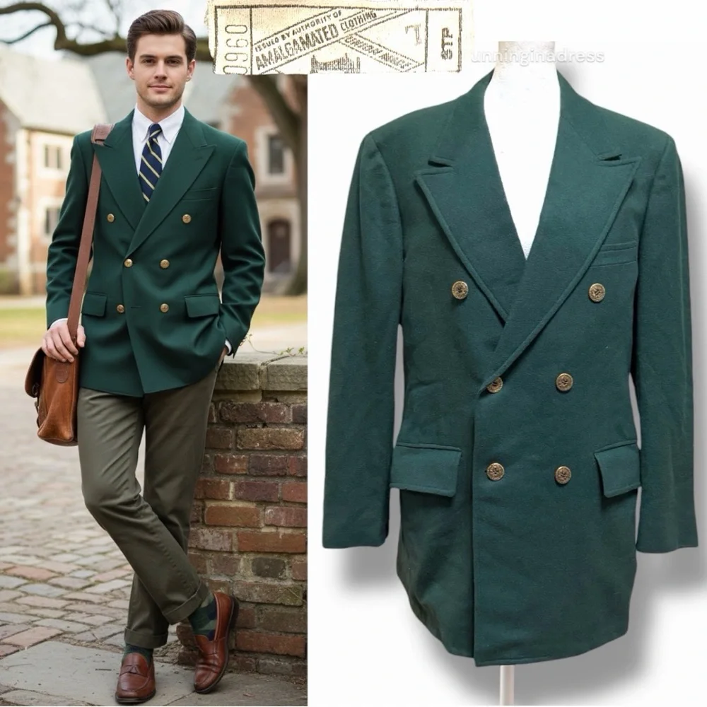 Rare Vintage 1950s Early 60s Shack's Double-Breasted Green Blazer ACWA Union Tag